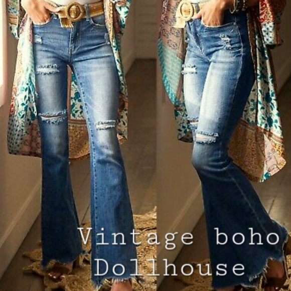 Dollhouse Jeans Vintage Y2k Beautiful Boho Patchwork Distressed